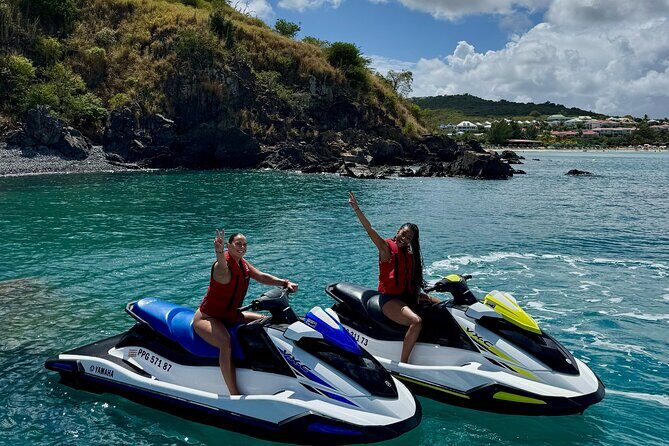 One hour private jet ski tour in Saint Martin with free passenger - Stop 1: Grand Case Beach and the Anguilla view